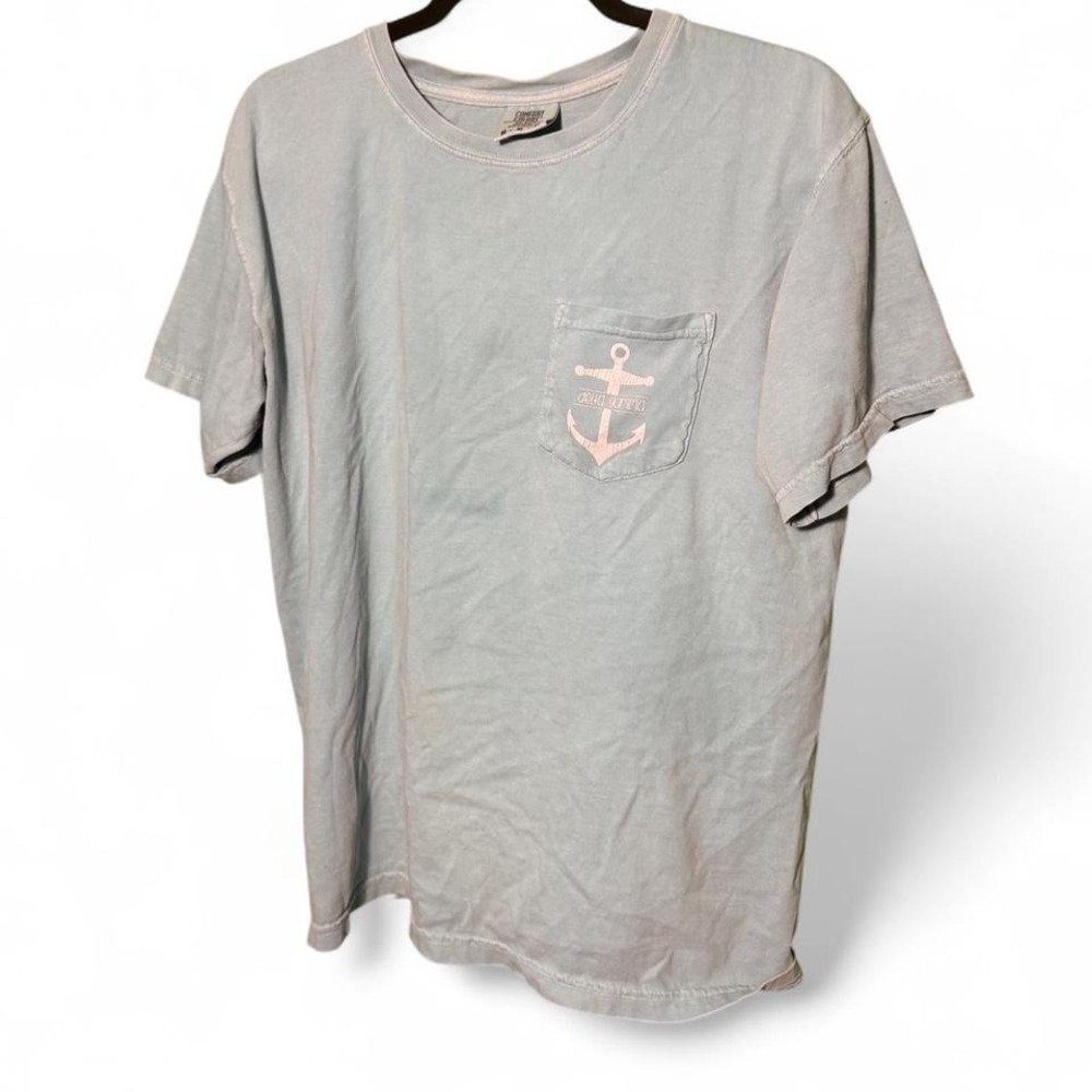 Comfort Colors Delta Gamma sorority size M blue pocket tee with anchor design